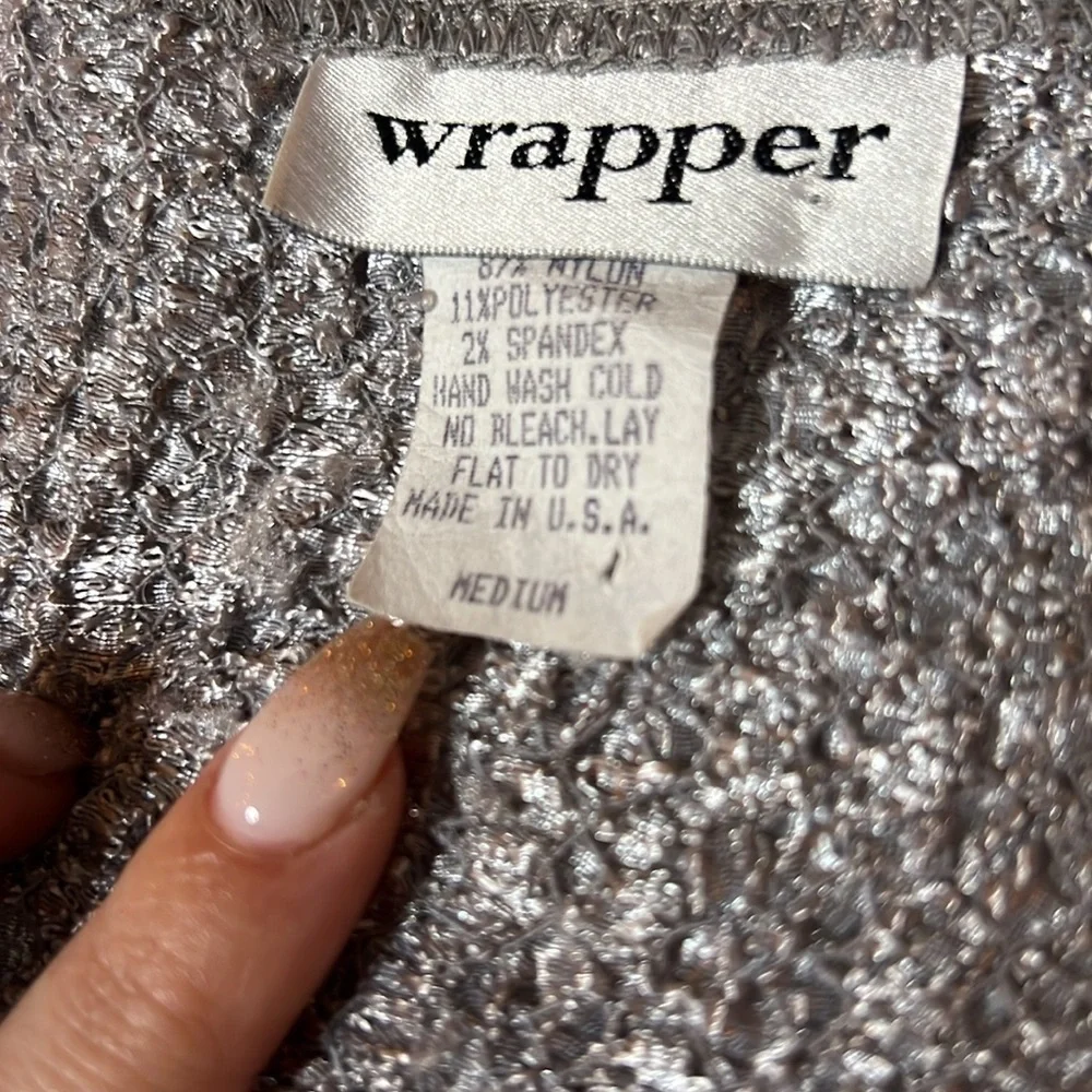Vintage 90s Y2K Silver Metallic Textured Scoop Neck Top Wrapper M